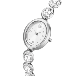 Imber oval watch, Swiss Made, Metal bracelet, Silver tone, Stainless steel