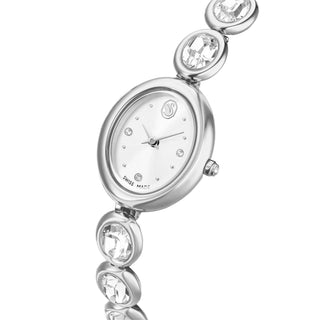 Imber oval watch, Swiss Made, Metal bracelet, Silver tone, Stainless steel