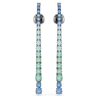 Matrix drop earrings, Gradient of round cuts, Multicolored, Ruthenium plated