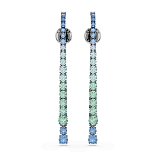Matrix drop earrings, Gradient of round cuts, Multicolored, Ruthenium plated