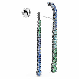 Matrix drop earrings, Gradient of round cuts, Multicolored, Ruthenium plated