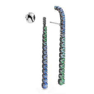 Matrix drop earrings, Gradient of round cuts, Multicolored, Ruthenium plated
