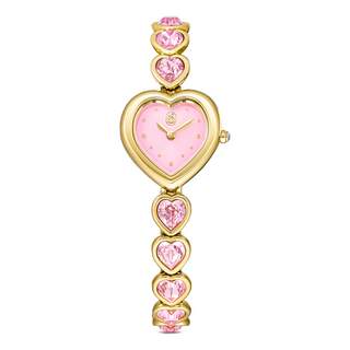 Idyllia Heart watch, Crystal bracelet, Pink, Gold-tone finish