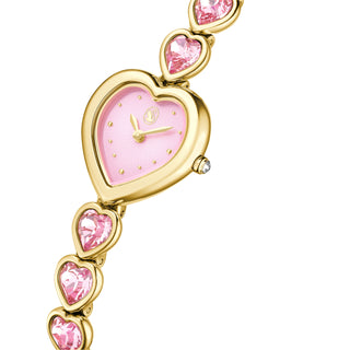 Idyllia Heart watch, Crystal bracelet, Pink, Gold-tone finish