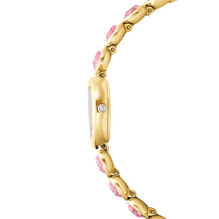 Idyllia Heart watch, Crystal bracelet, Pink, Gold-tone finish