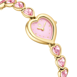 Idyllia Heart watch, Crystal bracelet, Pink, Gold-tone finish
