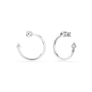 Idyllia hoop earrings, Mixed cuts, Arrow, White, Rhodium plated