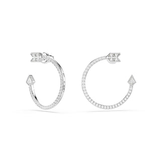 Idyllia hoop earrings, Mixed cuts, Arrow, White, Rhodium plated