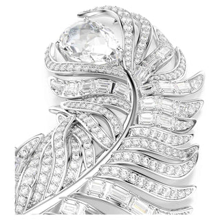 Vienna brooch, Mixed cuts, Feather, White, Rhodium plated