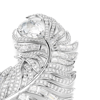 Vienna brooch, Mixed cuts, Feather, White, Rhodium plated