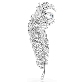 Vienna brooch, Mixed cuts, Feather, White, Rhodium plated