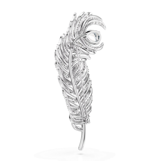 Vienna brooch, Mixed cuts, Feather, White, Rhodium plated