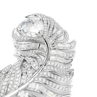 Vienna brooch, Mixed cuts, Feather, White, Rhodium plated