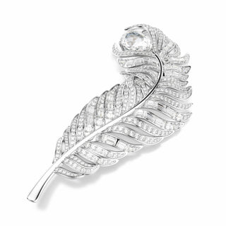 Vienna brooch, Mixed cuts, Feather, White, Rhodium plated