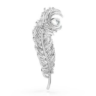 Vienna brooch, Mixed cuts, Feather, White, Rhodium plated
