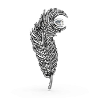Vienna brooch, Mixed cuts, Feather, White, Rhodium plated