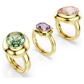 Gema motif ring, Set (3), Multicolored, 18K gold finish