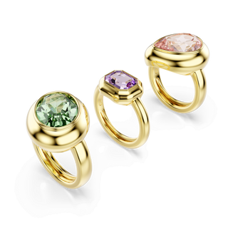 Gema motif ring, Set (3), Multicolored, 18K gold finish