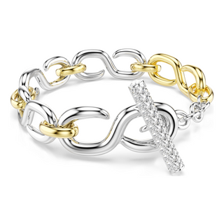 Dextera bracelet, Round cut, T-bar, White, Mixed metal finish