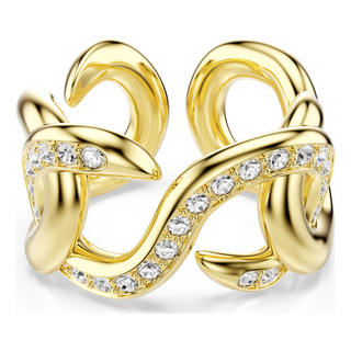 Dextera open ring, Round cut, White, Gold-tone plated