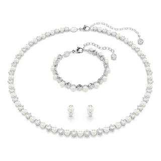 Matrix set, Crystal pearl, Round cut, White, Rhodium plated