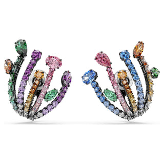 Matrix clip earrings, Mixed cuts, Bouquet, Multicolored, Ruthenium plated