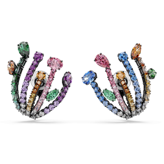 Matrix clip earrings, Mixed cuts, Bouquet, Multicolored, Ruthenium plated