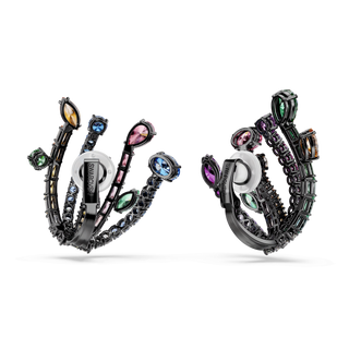 Matrix clip earrings, Mixed cuts, Bouquet, Multicolored, Ruthenium plated