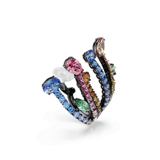 Matrix clip earrings, Mixed cuts, Bouquet, Multicolored, Ruthenium plated