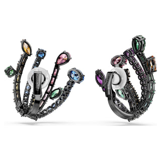 Matrix clip earrings, Mixed cuts, Bouquet, Multicolored, Ruthenium plated