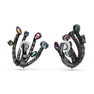 Matrix clip earrings, Mixed cuts, Bouquet, Multicolored, Ruthenium plated