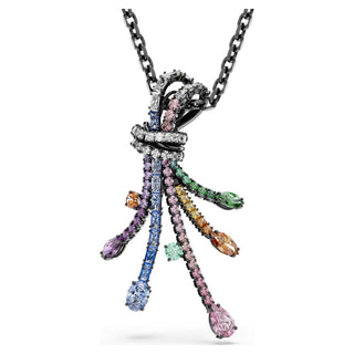Matrix pendant and brooch, Mixed cuts, Bouquet, Multicolored, Ruthenium plated