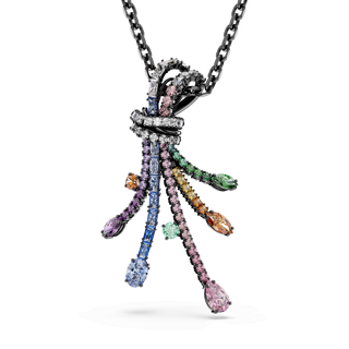 Matrix pendant and brooch, Mixed cuts, Bouquet, Multicolored, Ruthenium plated