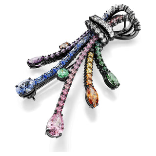 Matrix pendant and brooch, Mixed cuts, Bouquet, Multicolored, Ruthenium plated