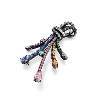 Matrix pendant and brooch, Mixed cuts, Bouquet, Multicolored, Ruthenium plated