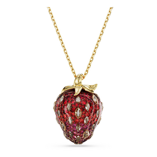 Idyllia pendant, Mixed cuts, Strawberry, Red, Gold-tone plated