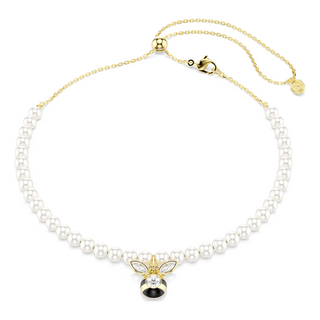 Idyllia choker, Crystal pearl, Mixed cuts, Bee, White, Gold-tone plated