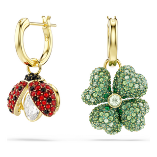 Idyllia drop earrings, Set (3), Ladybug, Clover, Strawberry, Multicolored, Gold-tone plated