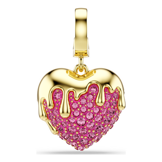 Idyllia charm, Round cut, Heart, Pink, Gold-tone plated