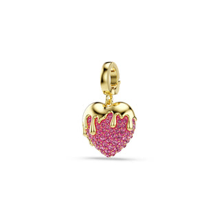 Idyllia charm, Round cut, Heart, Pink, Gold-tone plated
