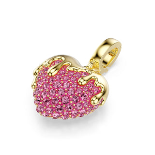 Idyllia charm, Round cut, Heart, Pink, Gold-tone plated
