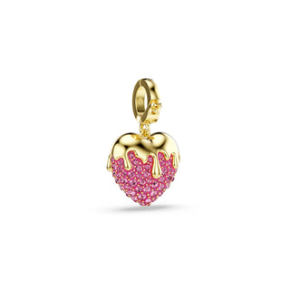 Idyllia charm, Round cut, Heart, Pink, Gold-tone plated