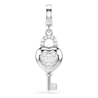 Idyllia charm, Mixed cuts, Heart with key, White, Rhodium plated