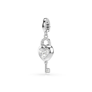 Idyllia charm, Mixed cuts, Heart with key, White, Rhodium plated