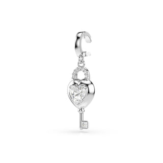 Idyllia charm, Mixed cuts, Heart with key, White, Rhodium plated