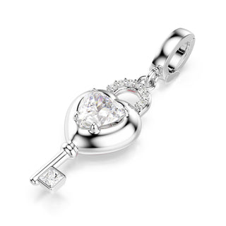 Idyllia charm, Mixed cuts, Heart with key, White, Rhodium plated
