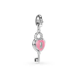 Idyllia charm, Mixed cuts, Heart with key, White, Rhodium plated