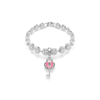 Idyllia charm, Mixed cuts, Heart with key, White, Rhodium plated