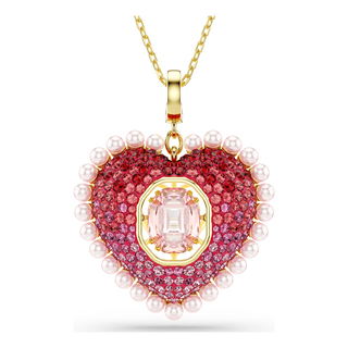Idyllia pendant, Mixed cuts, Heart, Pink, Gold-tone plated