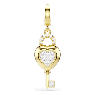 Idyllia charm, Mixed cuts, Heart with key, White, Gold-tone plated